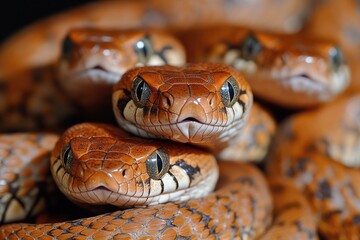 Aufkleber - A close-up view of a snake's head amidst a pile of others, perfect for highlighting reptilian features or symbolizing danger