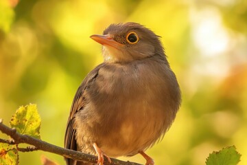 Poster - A small bird sits on a branch of a tree, enjoying the view