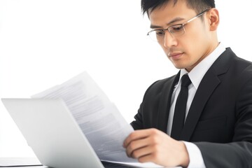 Poster - A professional businessman examining papers at his desk