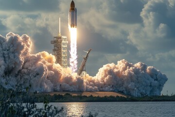 Poster - A space shuttle lifting off into the sky