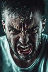 Wall Mural - A close-up portrait capturing a man's intense anger and frustration through his facial expression.