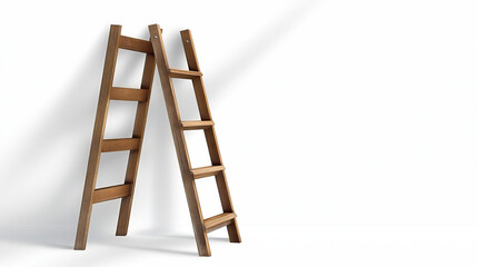 Ladder mockups set isolated on white background. Vector realistic illustration of color wooden, metal or plastic stepladder leaning on wall with shadow, construction work equipment, success concept