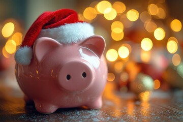 Poster - A piggy bank wearing a Santa hat, perfect for holiday-themed images