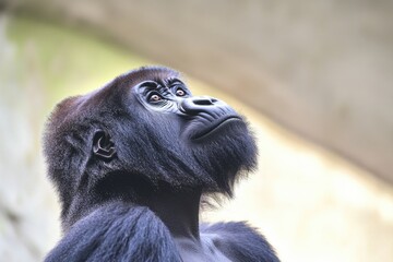 Aufkleber - A close-up shot of a gorilla's face looking upwards, expression unknown