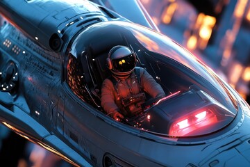 Aufkleber - Astronaut sitting inside a spaceship wearing a space suit, a potential scene for sci-fi films or documentaries