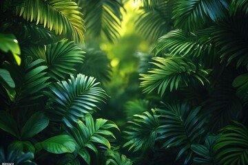 Poster - A lush and vibrant jungle scene with abundant green leaves and foliage