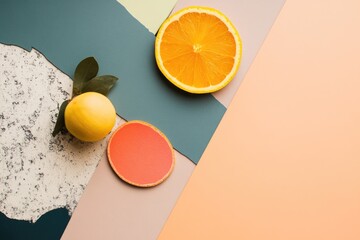 Aufkleber - A bright orange and a yellow lemon sit on a vibrant background, perfect for use in ads, marketing materials or social media posts