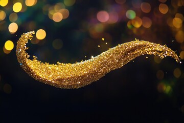 Poster - A decorative element with a shiny golden wave on a dark background, suitable for various designs and projects