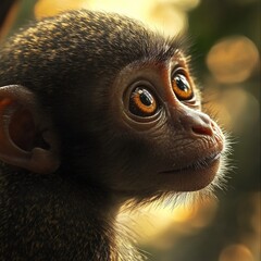 Sticker - A close-up shot of a monkey's face with a blurred background, great for use in animal or nature themed designs