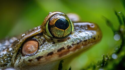 Aufkleber - A close-up shot of a frog's eye on a leaf, showing its unique features and patterns