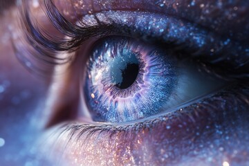 Poster - A detailed shot of an eye with sparkly glitter applied to the eyelids