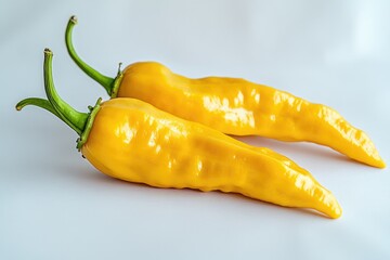 Poster - A pair of bright yellow peppers sit atop a clean white background