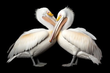 Poster - Pelicans perched side by side in a natural setting, perfect for wildlife or nature scenes