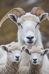 Poster - A group of sheep standing close together, showcasing their social behavior