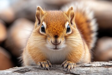 Poster - A detailed view of a small mammal perched on a wooden log, preparing for its next move