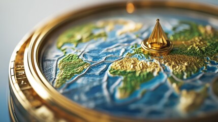 Poster - A detailed view of a clock face featuring a world map, ideal for travel or adventure themes