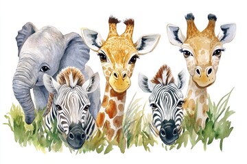 Poster - A group of giraffes and zebras grazing together in a natural grassland setting