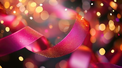Poster - A close-up shot of a pink ribbon against a bright lit background, great for use in promotional materials or as a symbol of awareness