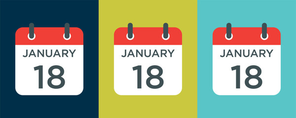 Wall Mural - calendar - January 18 icon illustration isolated vector sign symbol