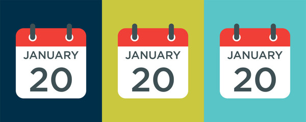 Wall Mural - calendar - January 20 icon illustration isolated vector sign symbol