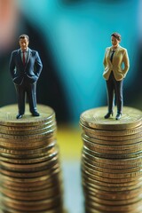 Aufkleber - Two small figurines sit atop a stack of coins