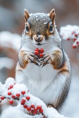 Poster - A squirrel perched on a snowy tree branch, looking out at the winter landscape