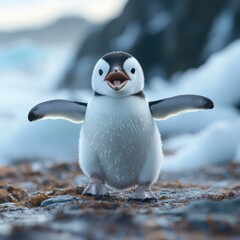 Poster - A small penguin standing on top of a snow-covered ground, great for winter or holiday scenes