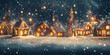 © MobiWall - Festive Christmas village glowing with golden fairy lights, surrounded by softly falling snowflakes. A magical winter night scene perfect for holiday greetings with copy space.