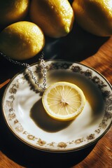 Aufkleber - A lemon cut in half served on a plate, perfect for garnishing or use as a still life