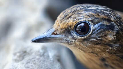 Close-up view of a bird perched on a rock, with a natural background