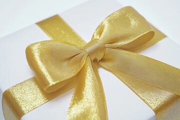Poster - A beautifully presented gift box with a golden ribbon tied around it, ideal for special occasions or as a decorative item
