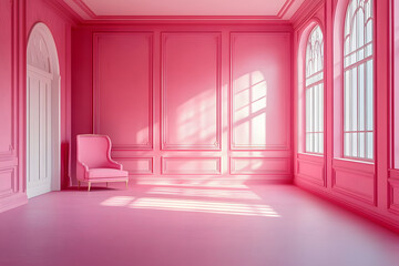 Wall Mural - stock photo features a minimalist, luxurious pink room with stylish walls and floors, creating an empty yet elegant backdrop for a variety of creative uses