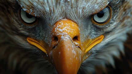 Poster - A close-up shot of an eagle's face covered in snow, great for winter or nature-themed projects