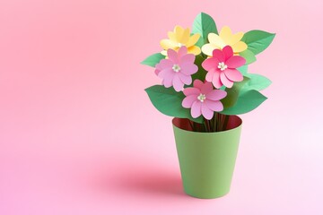 Aufkleber - A decorative paper flower arrangement placed in a green vase, perfect for home decor or event styling
