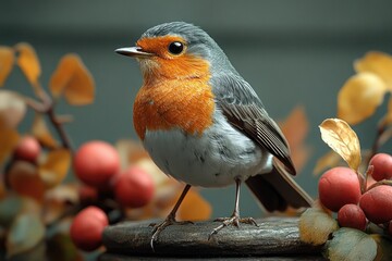 Poster - A small bird perched on top of a wooden post, a peaceful scene