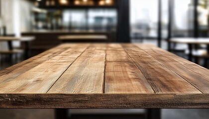 Poster - Clean And Bright Modern Kitchen Interior With An Empty, Beautiful Wood Table Top Counter And Blur Bokeh Background - Perfect For Product Montage.