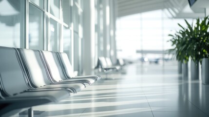 Poster - Row of chairs at an airport waiting area