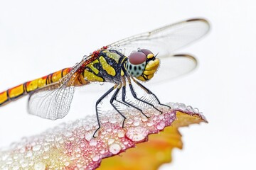 Aufkleber - A close-up shot of a dragonfly perched on a leaf, its delicate wings spread wide