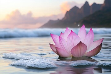 Aufkleber - A pink flower sits on the surface of calm water