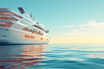 Poster - A large white boat floats on the surface of a calm body of water, providing a serene and peaceful atmosphere