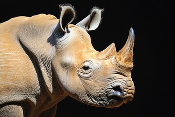 Aufkleber - Close-up image of a rhino's face on a dark background
