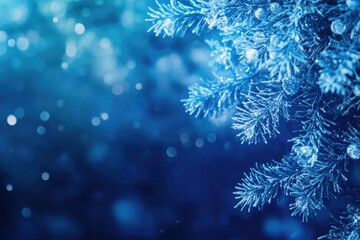 Poster - Close-up shot of a snow-covered tree branch with intricate details