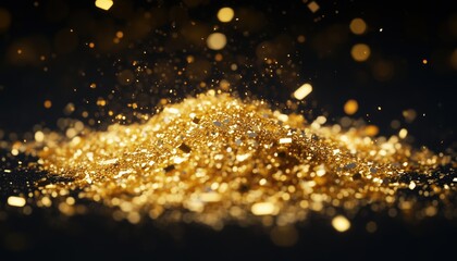 Poster - Golden Glitter Burst On A Black Background: A Dazzling Display Of Golden Confetti And Abstract Elements.