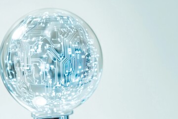 Poster - close-up view of a light bulb with a circuit board visible inside