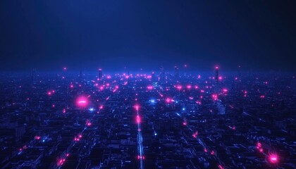 Poster - Futuristic Cyberpunk Night City: Glowing Lights, Nightlife, 5g Technology Network, Beyond Generations. Captivating Sci-Fi Capital Buildings And Landscapes.