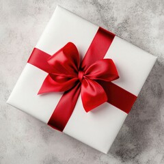 Aufkleber - A beautifully wrapped gift box with a red ribbon and no gift inside