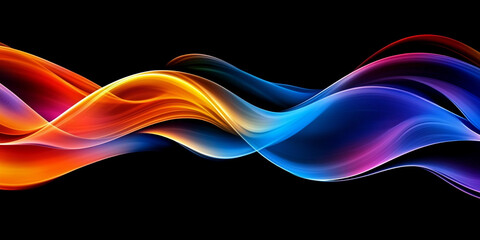 Poster - Colorful waves flow smoothly in a dark background