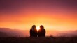 ©  Jovaduplex - A touching silhouette of two friends sitting together, sharing a moment of friendship and connection while watching a vibrant sunset on the horizon.