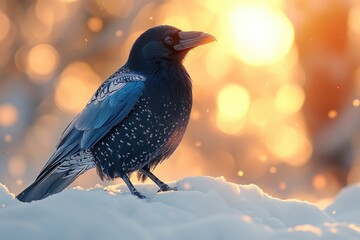 Aufkleber - A bird perched on top of a snow pile, winter scenery
