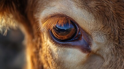 Poster - A close-up view of a brown cow's eye, ideal for use in agricultural or nature-themed contexts